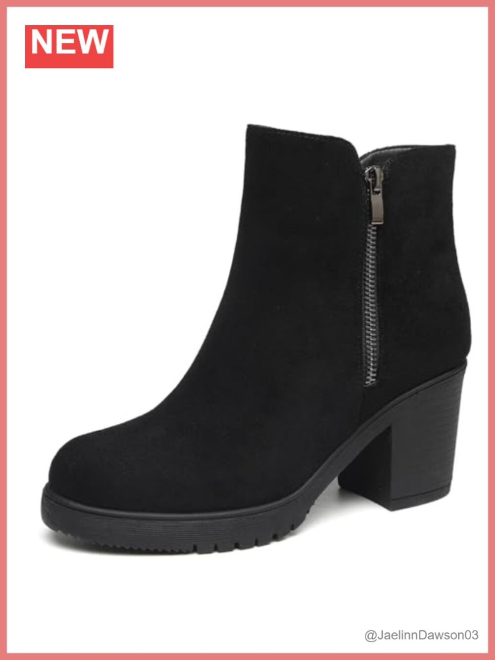 Women's Low Heel Platform Chunky Ankle Boots with Side Zip